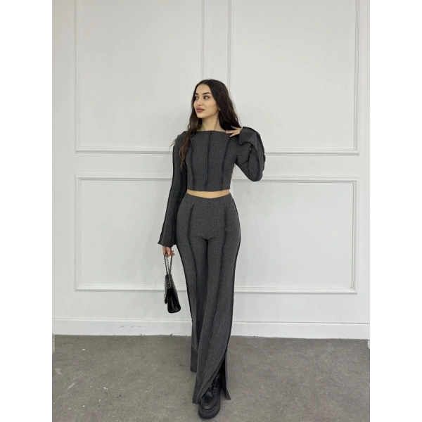 Ters dikiş İspanyol kol ve pantolonlu ikili takım