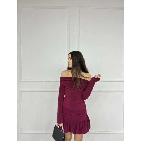 Madonna yaka simli elbise