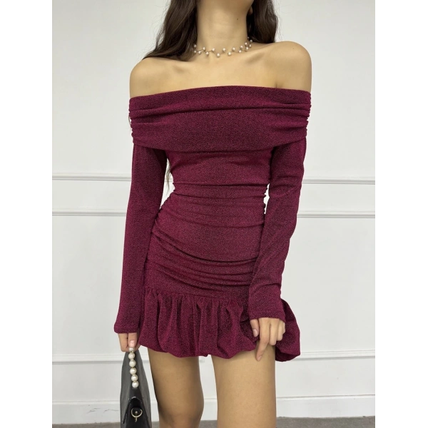 Madonna yaka simli elbise