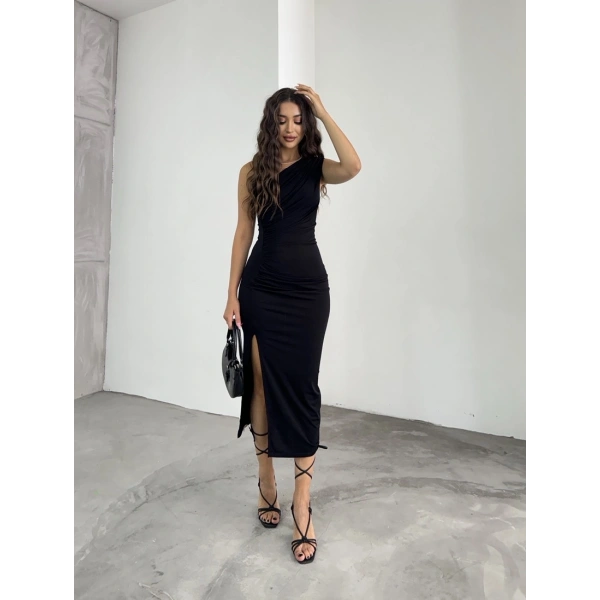 Omuz Drapeli Sandy elbise