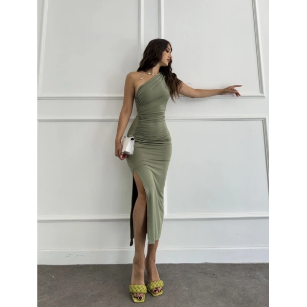 Omuz Drapeli Sandy elbise