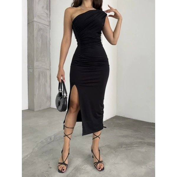 Omuz Drapeli Sandy elbise