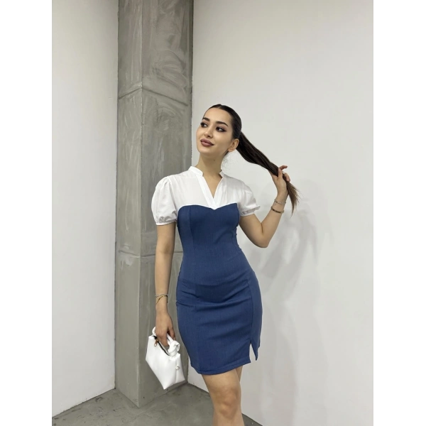 Hakim yaka yırtmaçlı elbise