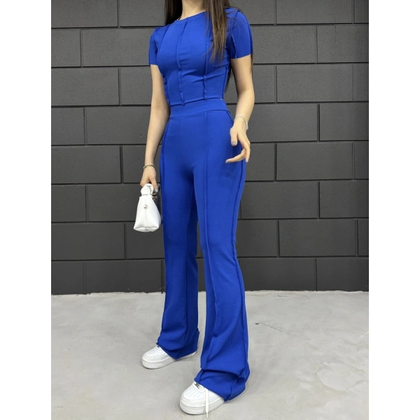 Ters dikiş crop ve pantolonlu ikili takım