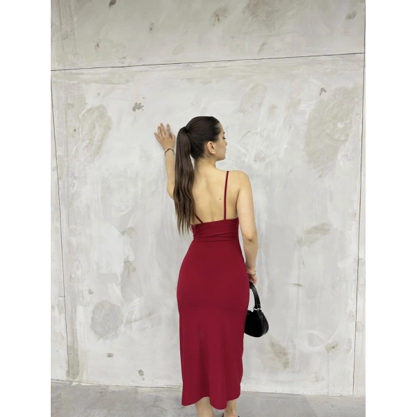 Sandy askılı yırtmaçlı elbise