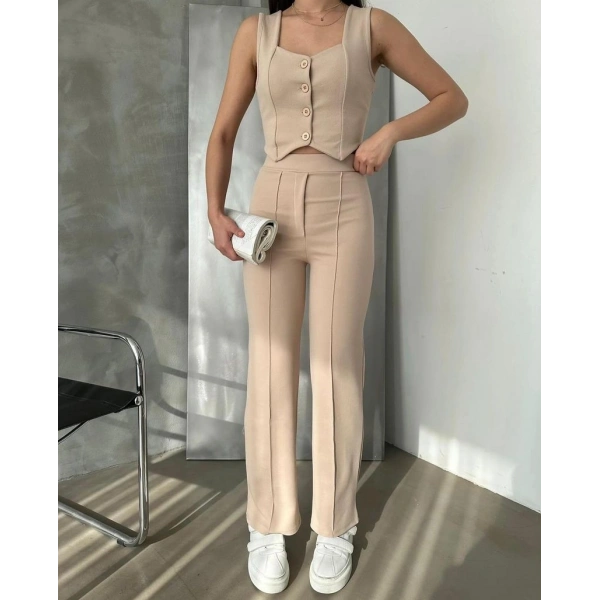 Yelek ve pantolonlu ikili takım 4 Renk seçeneği