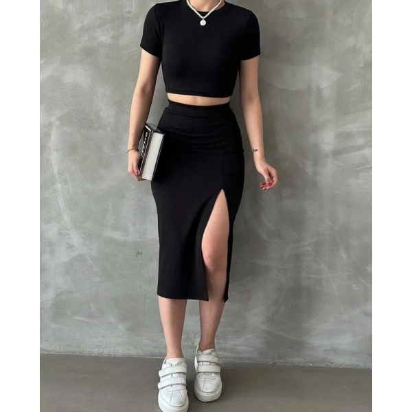 Burgu kumaş etekli ikili takım