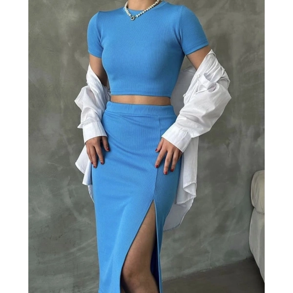 Burgu kumaş etekli ikili takım