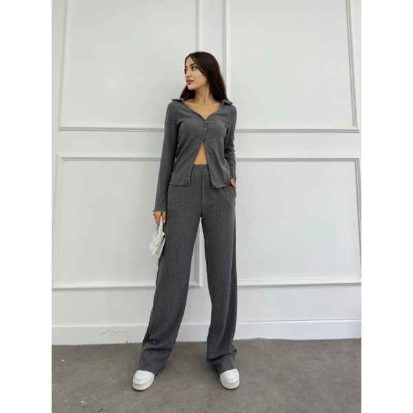 Düğmeli Bürümcük kumaş ikili takım