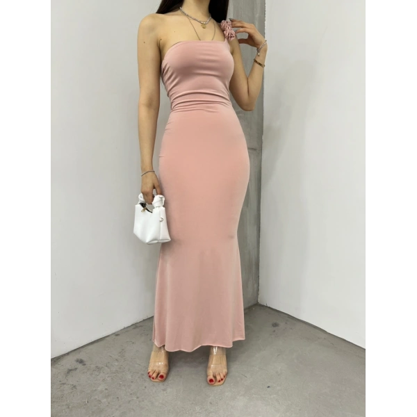 Tek omuz gül nakışlı elbise