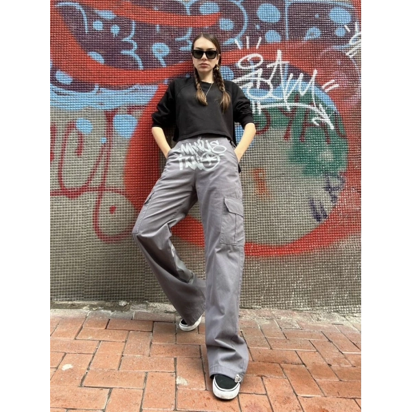 Grunge baskılı unisex pantolon