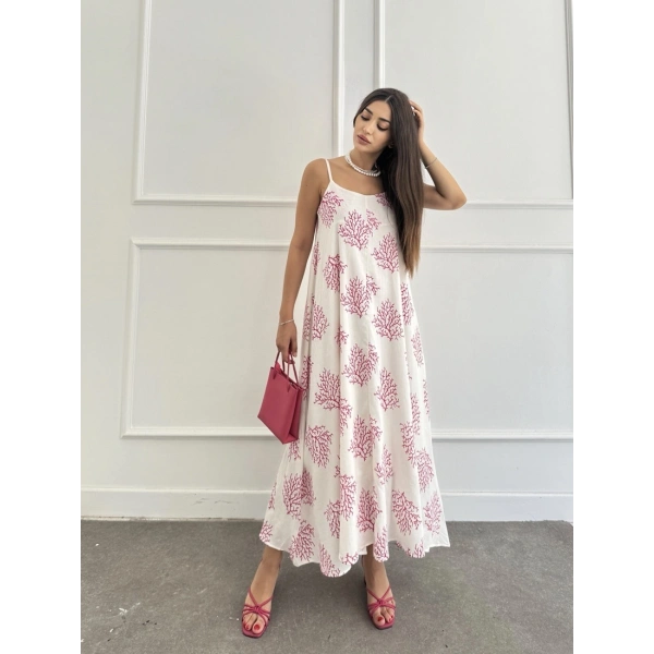 Astarlı desenli askı ayarlı uzun elbise