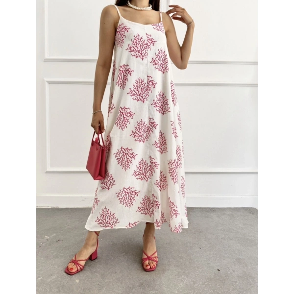 Astarlı desenli askı ayarlı uzun elbise