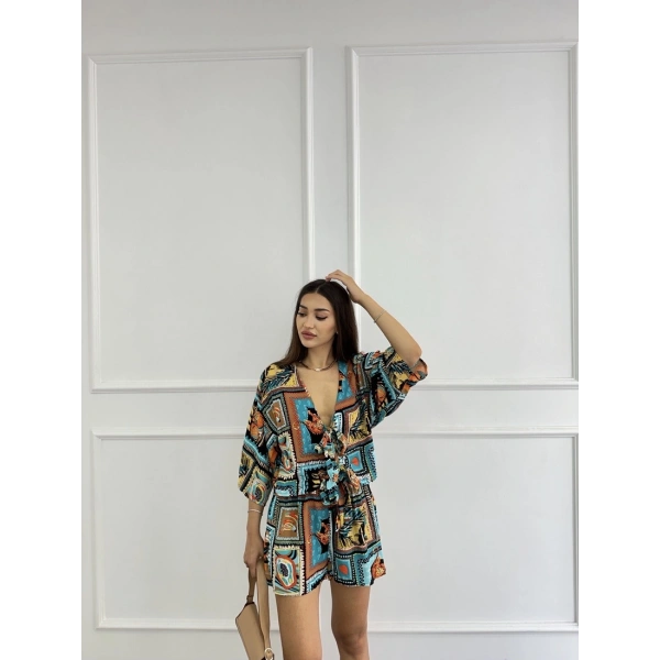 Klim desen şortlu kimono takım