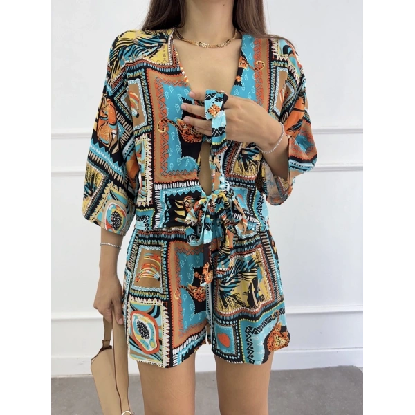 Klim desen şortlu kimono takım