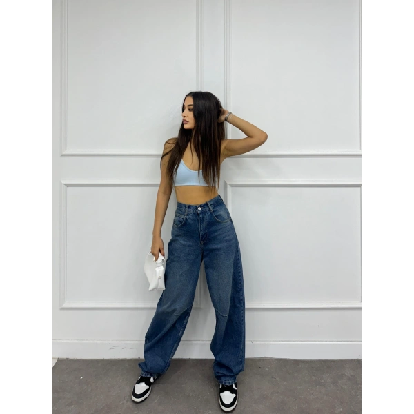 Arka kemer tokalı baggy jean
