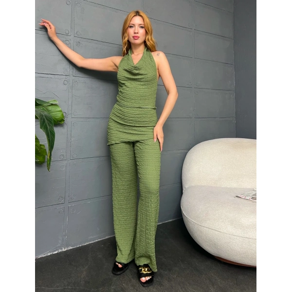 Degaje yaka sırt dekolte detay ikili takım