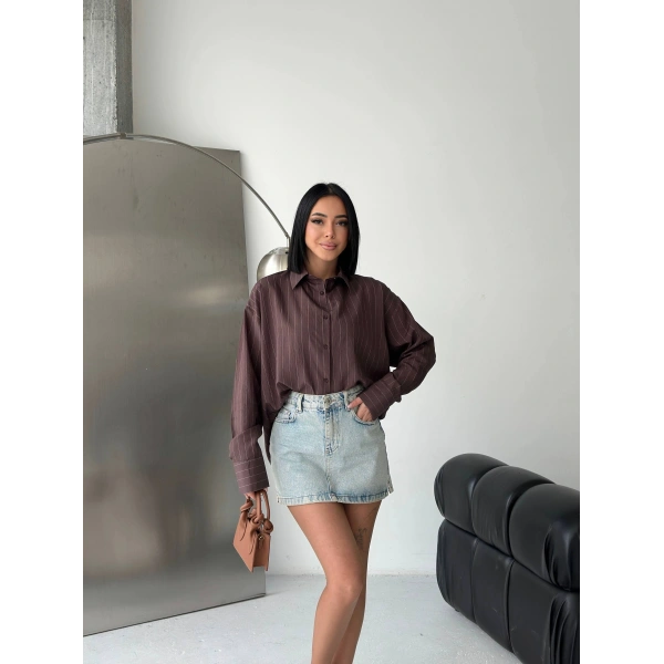 Çizgili Oversize tensel gömlek