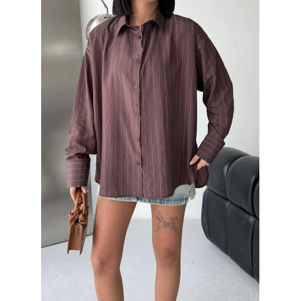 Çizgili Oversize tensel gömlek