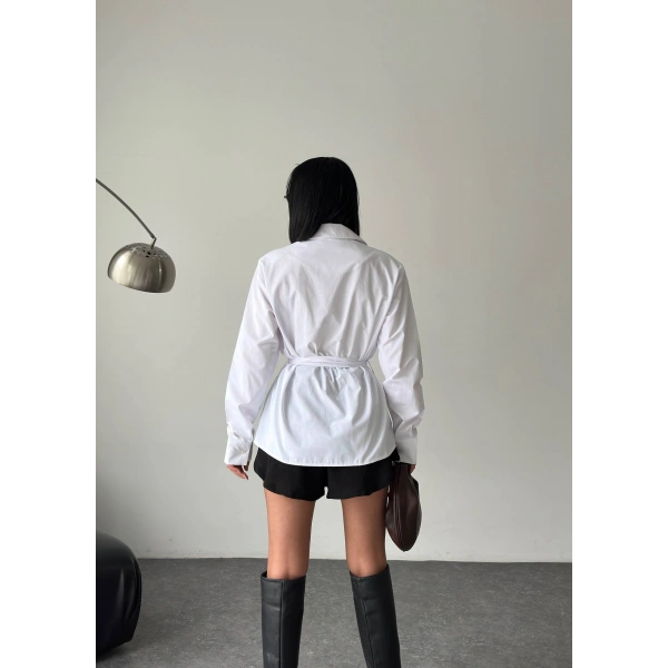 Bel Kemer detay poplin gömlek