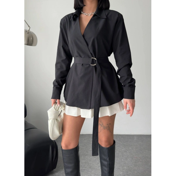 Bel Kemer detay poplin gömlek