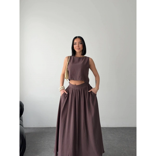 Krep kumaş ikili etekli takım