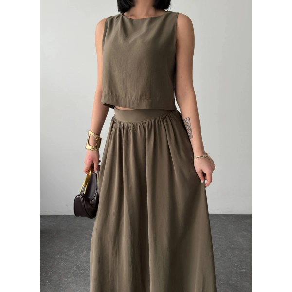 Krep kumaş ikili etekli takım