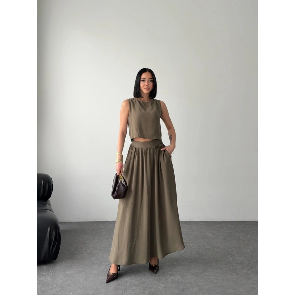 Krep kumaş ikili etekli takım