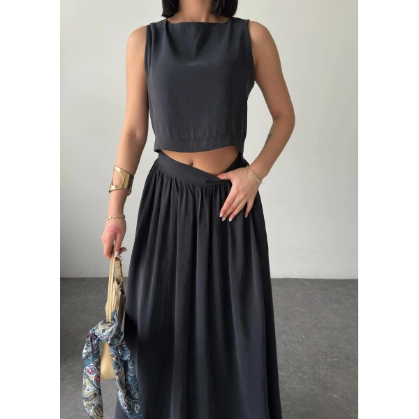 Krep kumaş ikili etekli takım