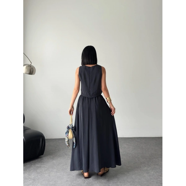 Krep kumaş ikili etekli takım