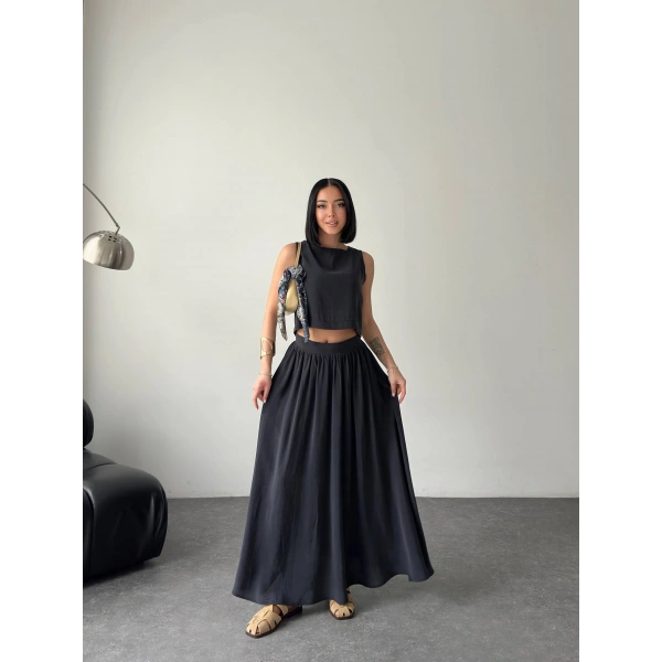 Krep kumaş ikili etekli takım