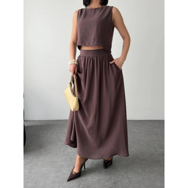 Krep kumaş ikili etekli takım