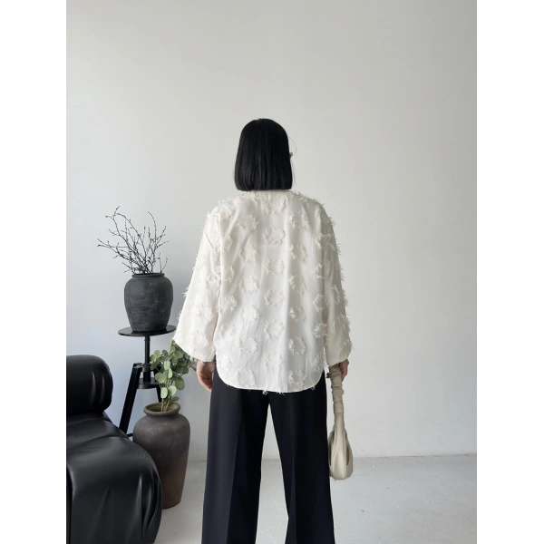 Keten Püskül Detaylı Kimono Ceket