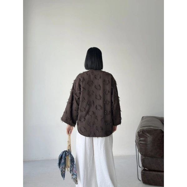 Keten Püskül Detaylı Kimono Ceket