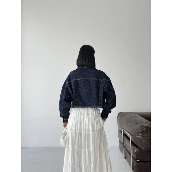 Taşlı Crop Denim Ceket