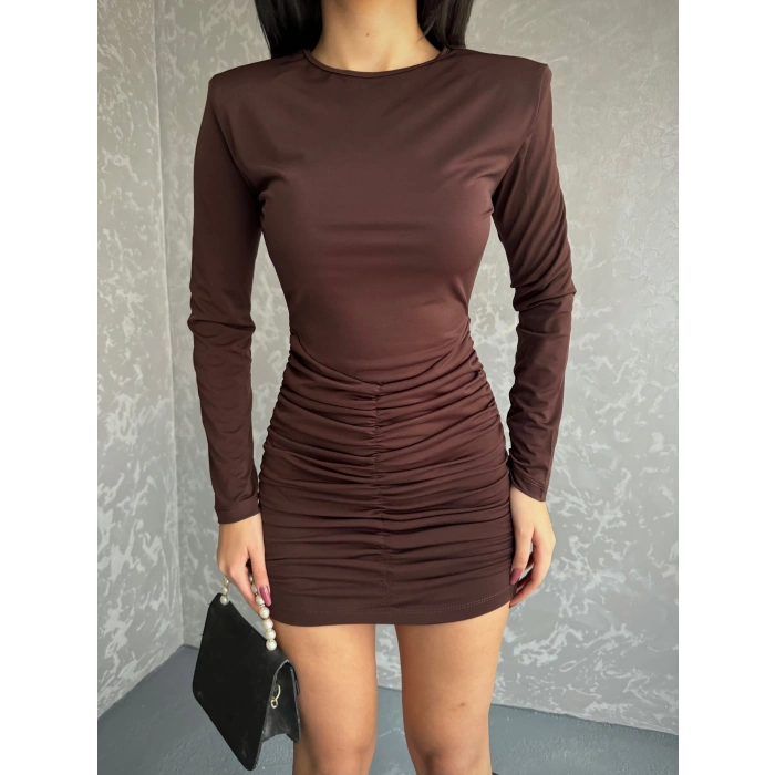 Sandy kumaş Drapeli vatkalı elbise