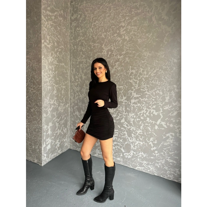 Sandy kumaş Drapeli vatkalı elbise