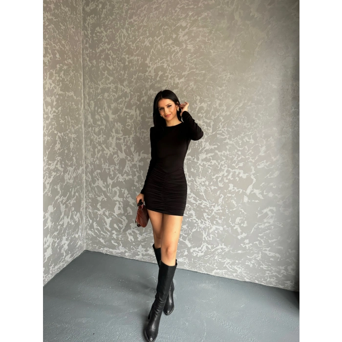 Sandy kumaş Drapeli vatkalı elbise