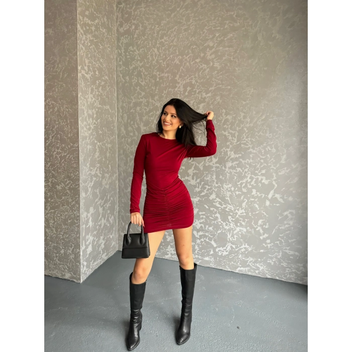 Sandy kumaş Drapeli vatkalı elbise