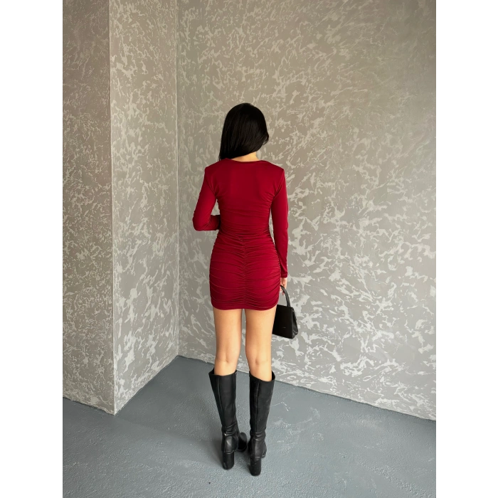 Sandy kumaş Drapeli vatkalı elbise