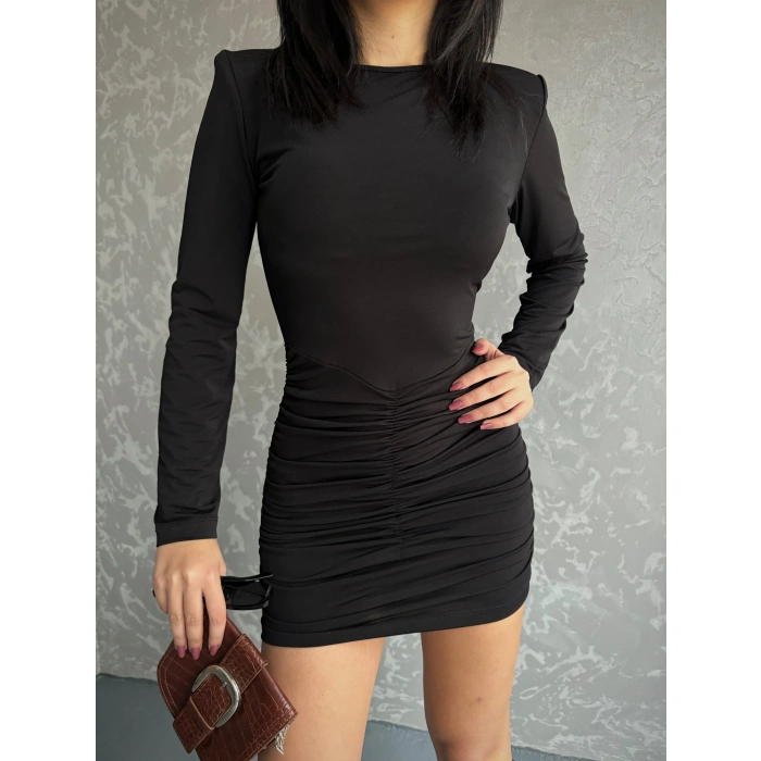 Sandy kumaş Drapeli vatkalı elbise