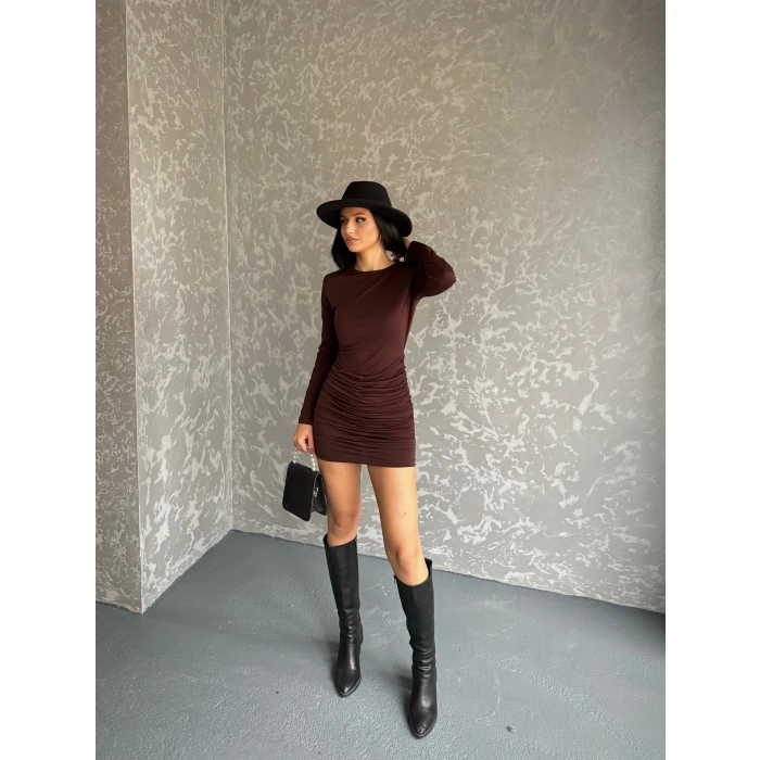 Sandy kumaş Drapeli vatkalı elbise