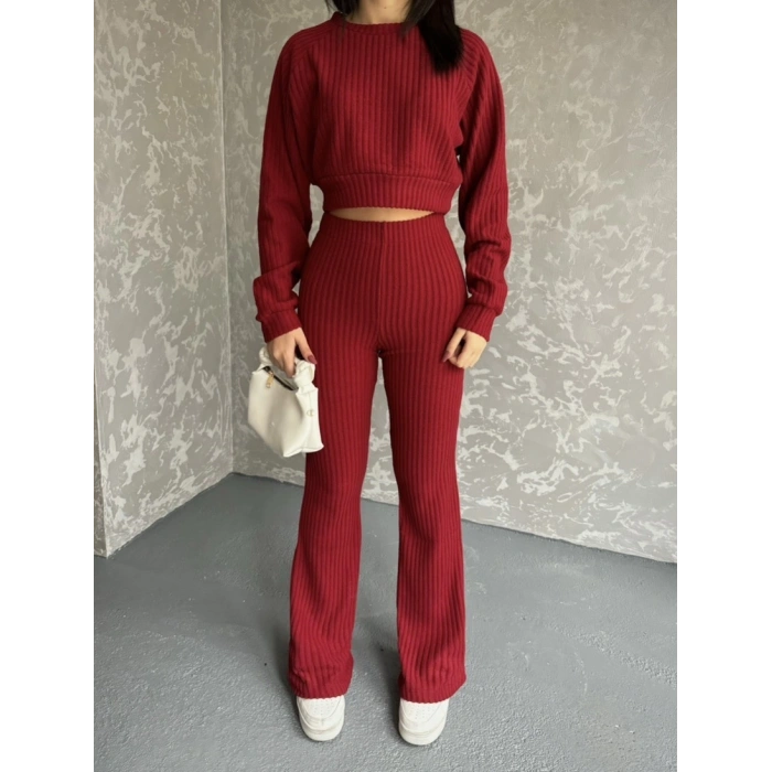 Fitili crop ve pantolonlu triko ikili takım