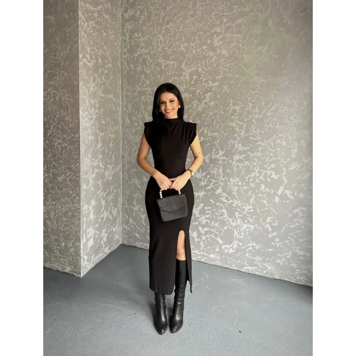 Vatkalı sıfır kol yırtmaçlı Otoman elbise