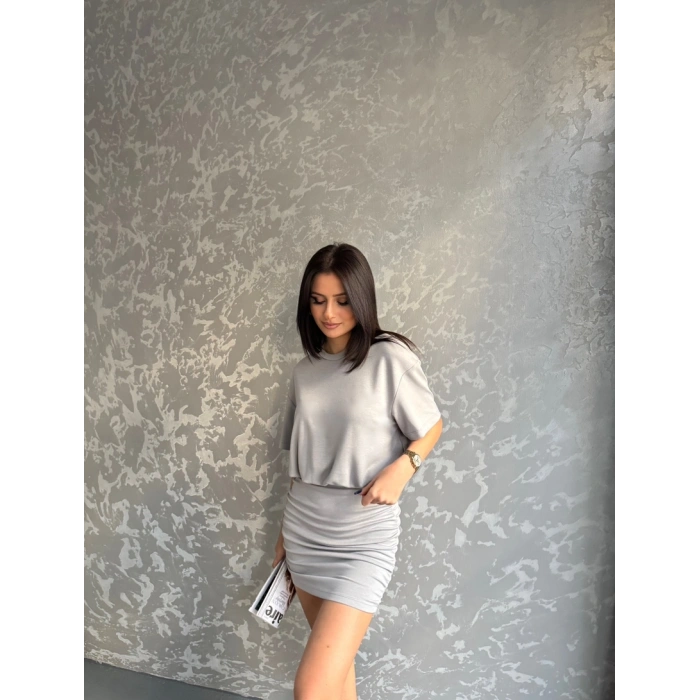 Bisiklet yaka büzgülü elbise