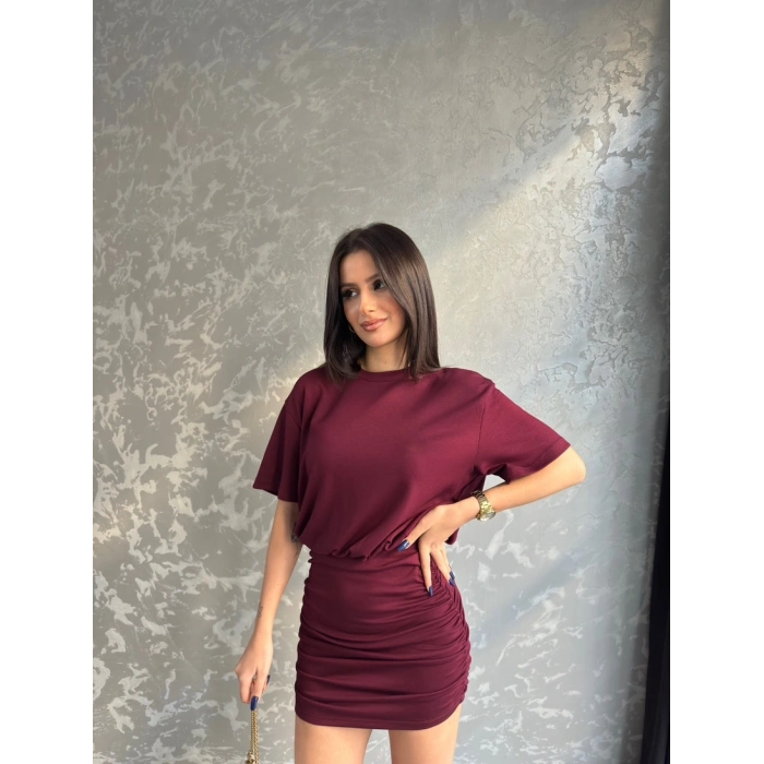 Bisiklet yaka büzgülü elbise