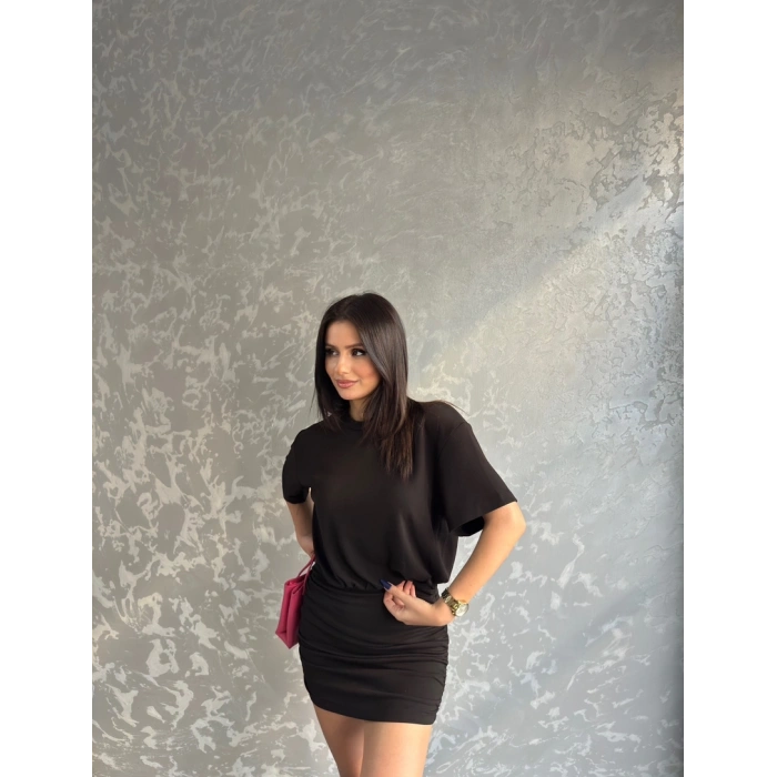 Bisiklet yaka büzgülü elbise