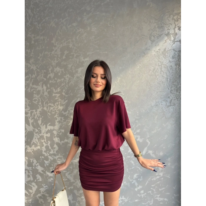 Bisiklet yaka büzgülü elbise