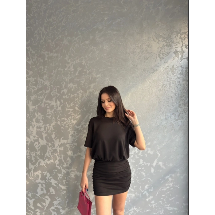 Bisiklet yaka büzgülü elbise