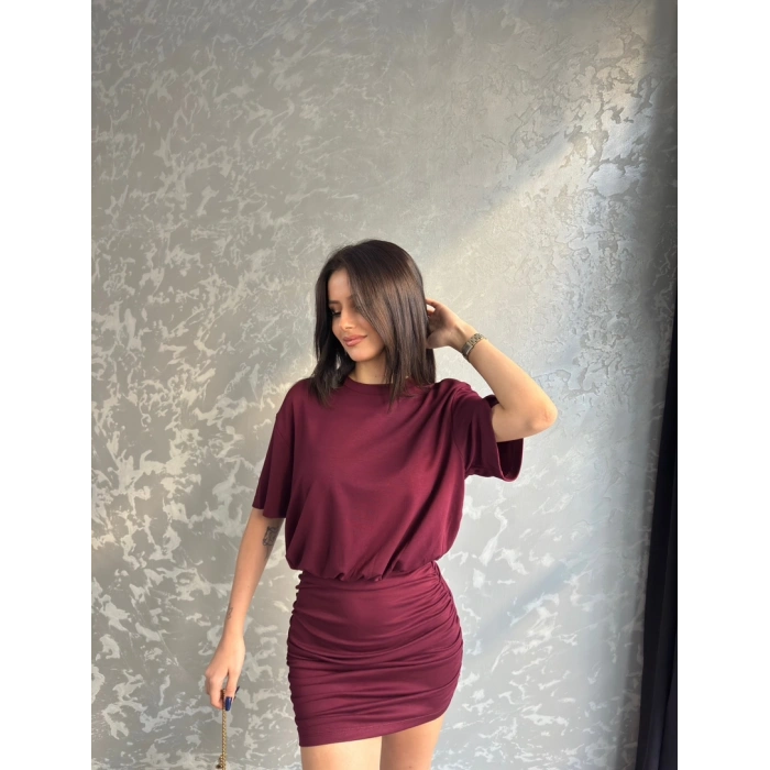 Bisiklet yaka büzgülü elbise